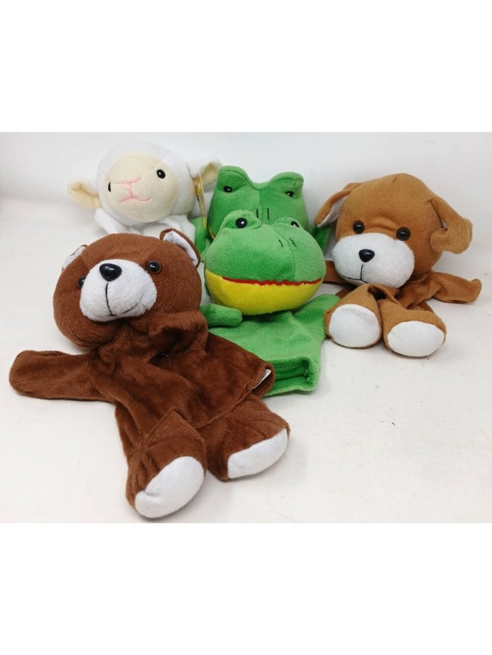 5 Plush Hand Puppets 2 Frogs, Bear, Dog & Lamb Play Teacher Soft Animals #I-11